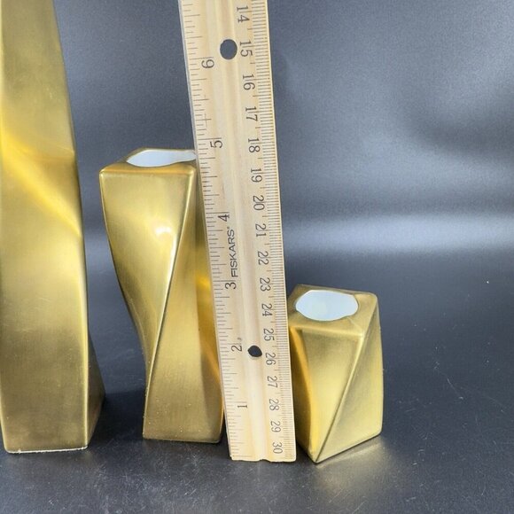 Mid Century Gold Painted Porcelain Candle Stick Holder Votive Set 3 Japan VTG - Picture 5 of 14